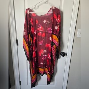 Express Floral Kimono with Red and Yellow Accents